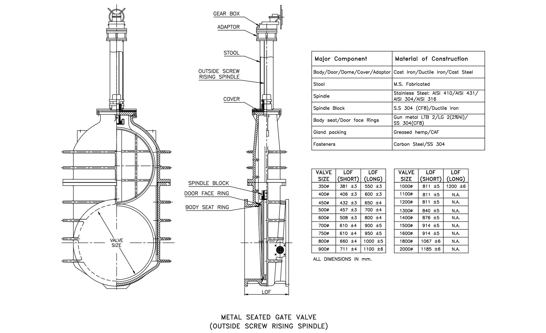 OUTSIDE SCREW RISING SPINDLE GATE VALVE